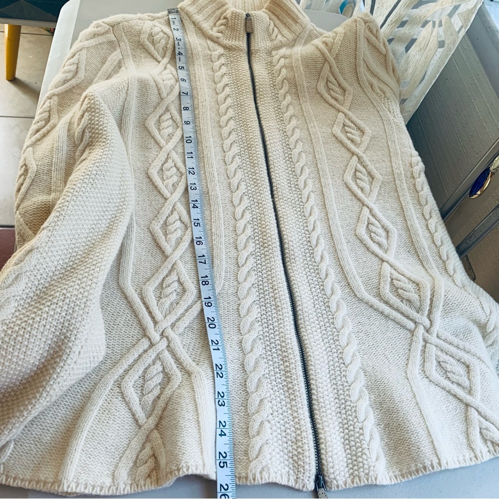 Ralph Lauren Cable Knit Full Zip 100% Ivory Wool Cardigan size XL - Picture 8 of 12
